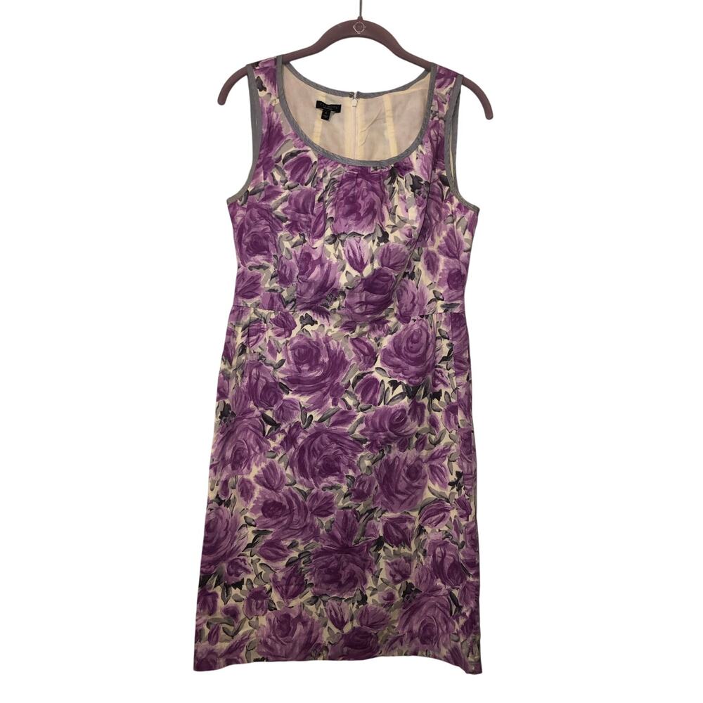 Autumn Wedding Guest Dress Size 6 Talbots Purple Floral Sheath Sleeveless Cotton